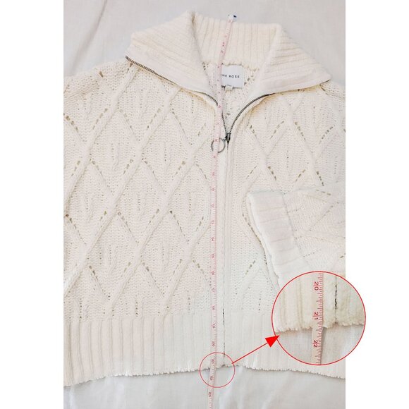 Pink Rose - White Cropped Chunky Sweater with Folded Sleeve and Collar Size M - Picture 6 of 9